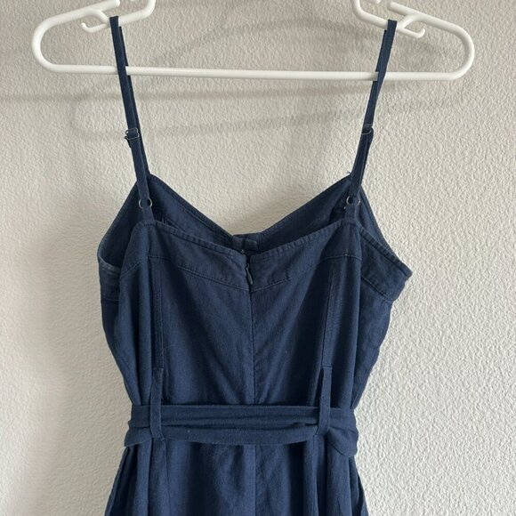 Rails Harper Navy Blue Linen Blend Spaghetti Strap Belted Wide Leg Jumpsuit - Picture 5 of 9
